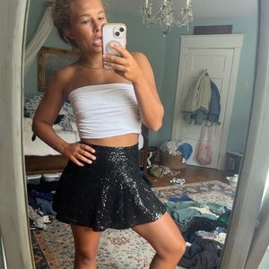 Black Sequin Skater Skirt